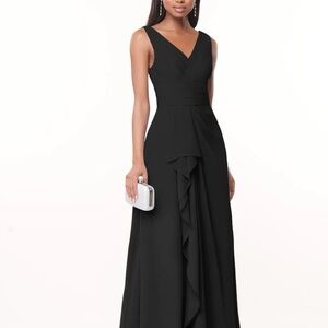 Azazie Black Sleeveless V-Neck Maxi Gown